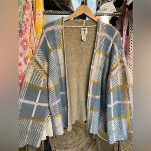 Rain + Rose Plaid Open-Front Cardigan